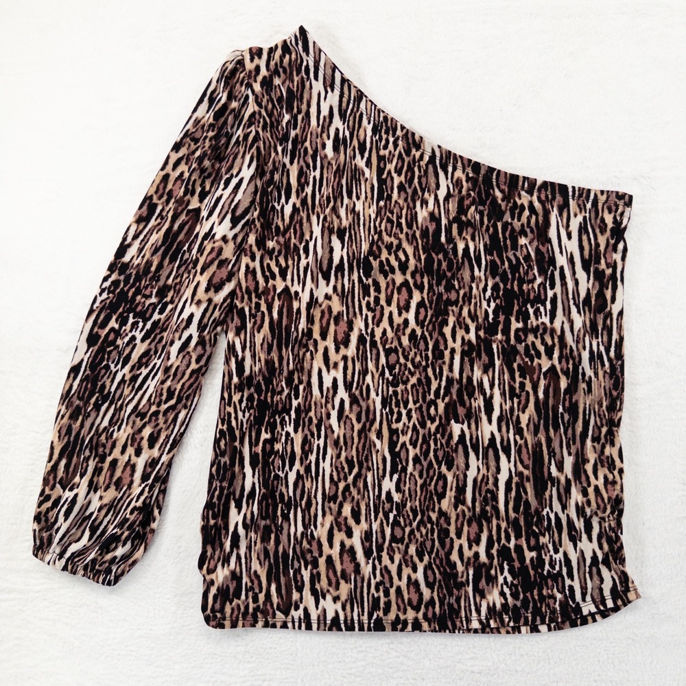 Maurices One Shoulder Top Large Brown Leopard Print Stretch Knit Mob Wife New